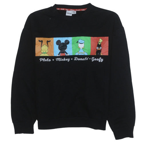 Disney Womens Black Large Sweatshirt Pluto Mickey Donald Goofy Graphic Print