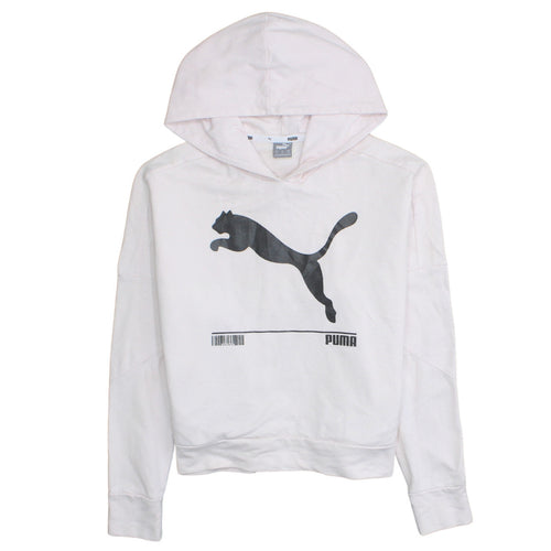 Puma Women’s White Hooded Pullover Sweatshirt M Casual Graphic Print