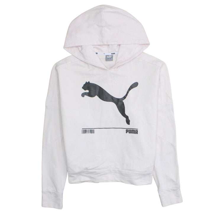 Puma Women’s White Hooded Pullover Sweatshirt M Casual Graphic Print