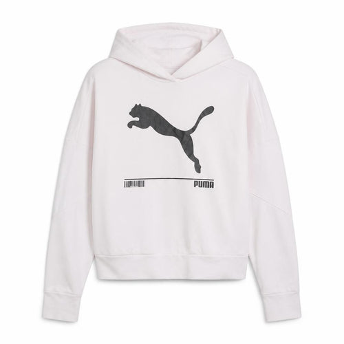 Puma Women’s White Hooded Pullover Sweatshirt M Casual Graphic Print