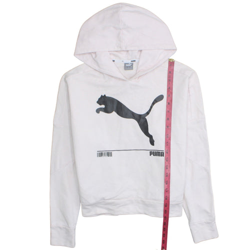 Puma Women’s White Hooded Pullover Sweatshirt M Casual Graphic Print