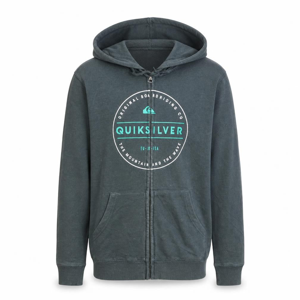 Front view of Quiksilver Men’s Green Full Zip Hoodie, size S, Regular Fit