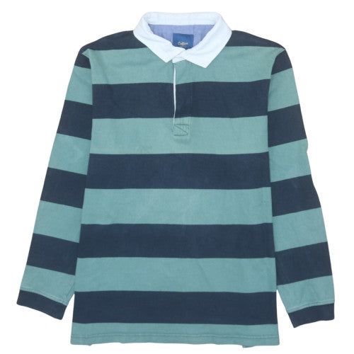 Cotton Traders Men's Green Striped Collared Rugby Sweatshirt 2XL