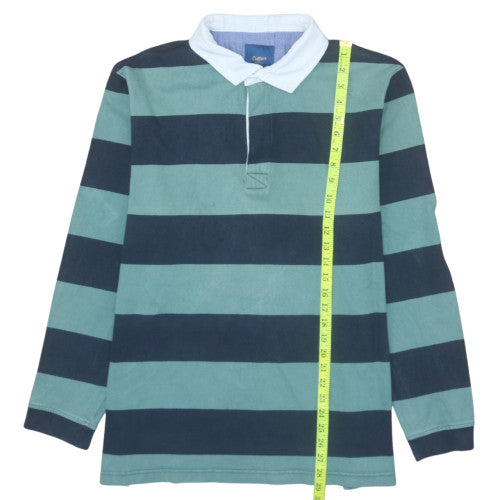 Cotton Traders Men's Green Striped Collared Rugby Sweatshirt 2XL