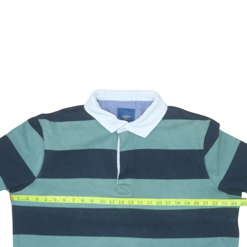 Cotton Traders Men's Green Striped Collared Rugby Sweatshirt 2XL