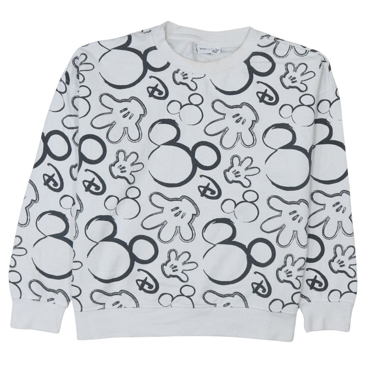 Disney Primark Women White Mickey Print Pullover Sweatshirt UK 12/14