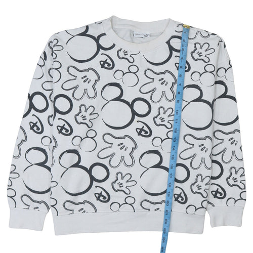 Disney Primark Women White Mickey Print Pullover Sweatshirt UK 12/14