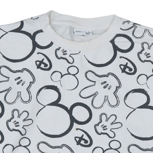Disney Primark Women White Mickey Print Pullover Sweatshirt UK 12/14
