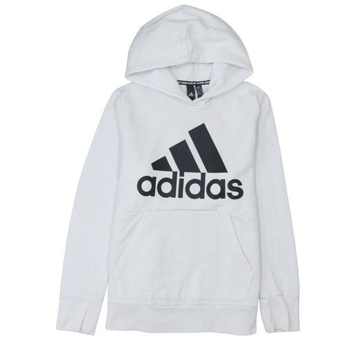 Adidas Women White Pullover Hoodie Size 16-18 Logo Print Casual