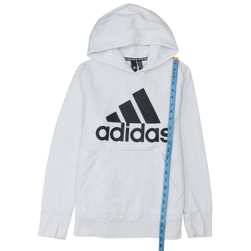 Adidas Women White Pullover Hoodie Size 16-18 Logo Print Casual