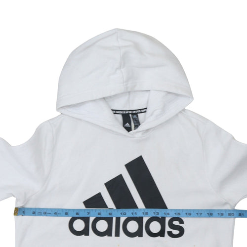 Adidas Women White Pullover Hoodie Size 16-18 Logo Print Casual