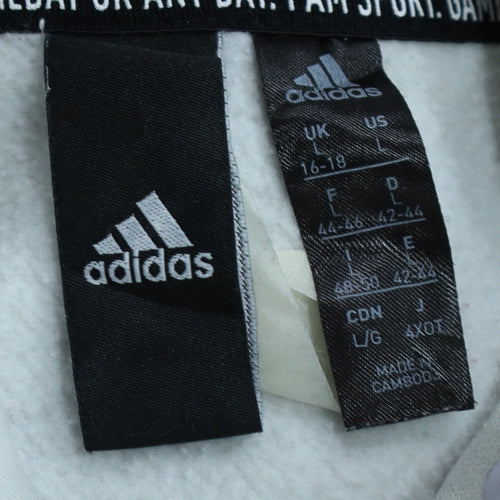 Adidas Women White Pullover Hoodie Size 16-18 Logo Print Casual