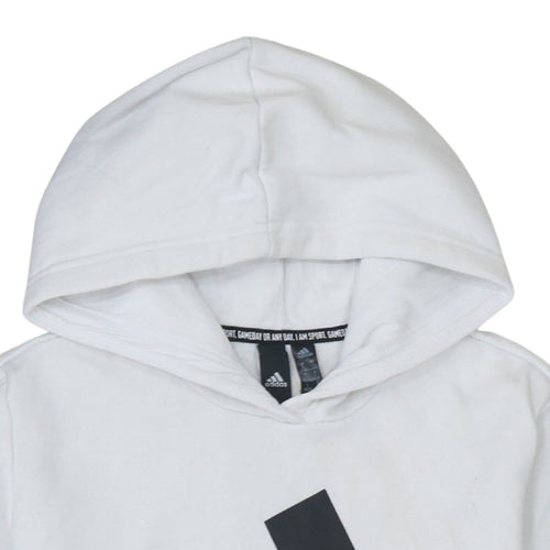 Adidas Women White Pullover Hoodie Size 16-18 Logo Print Casual
