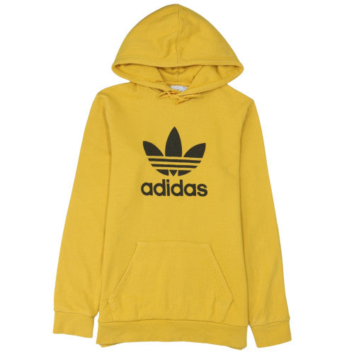 Adidas Mens Yellow Pullover Hoodie Small Logo Graphic Fleece