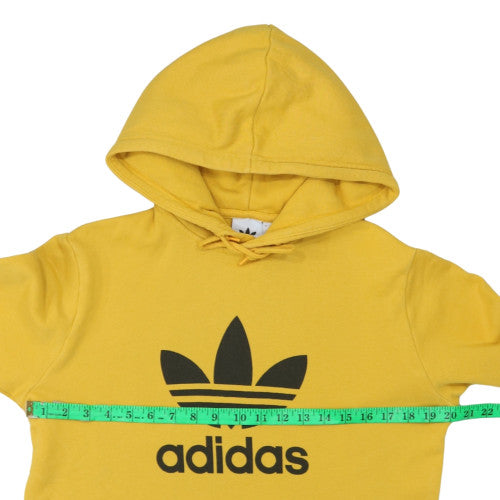Adidas Mens Yellow Pullover Hoodie Small Logo Graphic Fleece