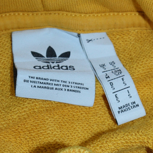 Adidas Mens Yellow Pullover Hoodie Small Logo Graphic Fleece
