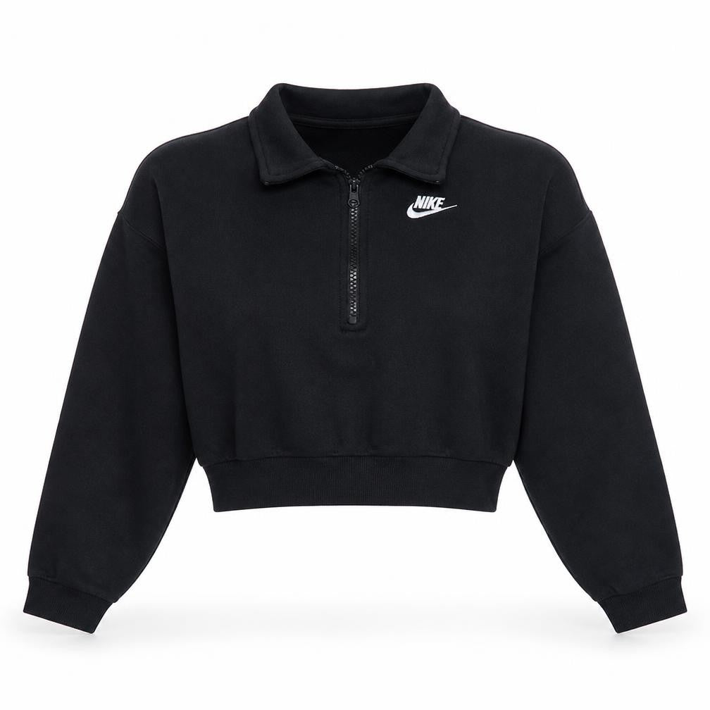 Front view of Nike women’s black small 1/2 zip cropped sweatshirt