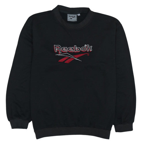 Reebok Mens Black Pullover Sweatshirt M Embroidered Logo Retro