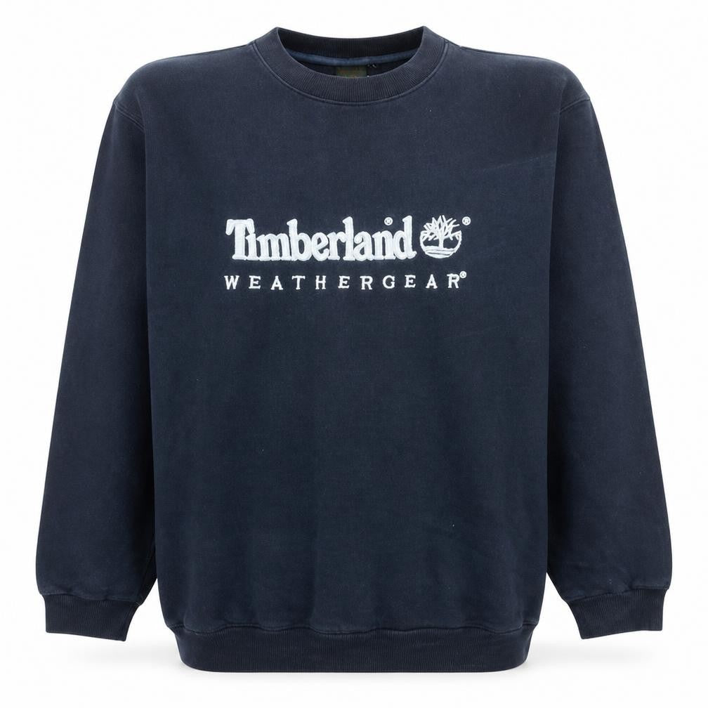 Front view of Timberland Men's Blue Crew Neck Pullover Sweatshirt L Outdoor Fleece