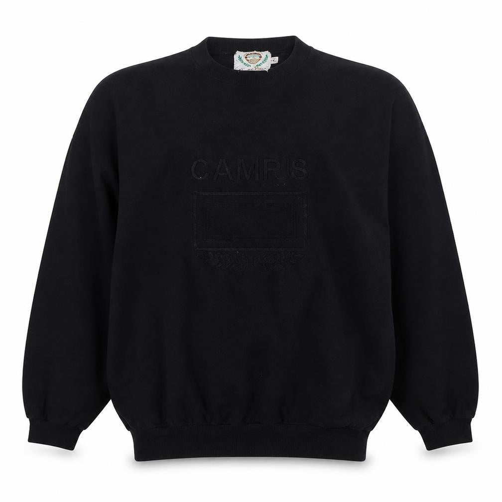Front view of Camps Basic Men's Black XL Pullover Sweatshirt Vintage Sports Logo