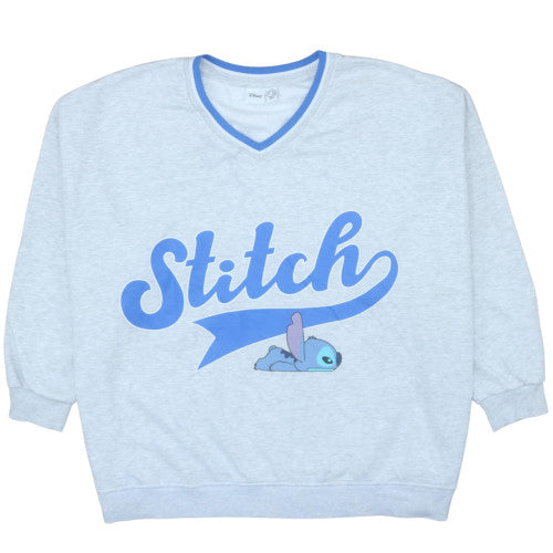 Disney Women’s Grey Stitch Sweatshirt V-Neck Pullover Size M
