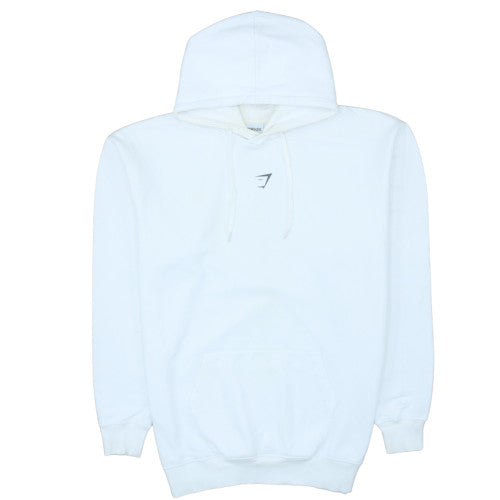 Gymshark Men White Pullover Hoodie L Regular Fit Fleece Logo