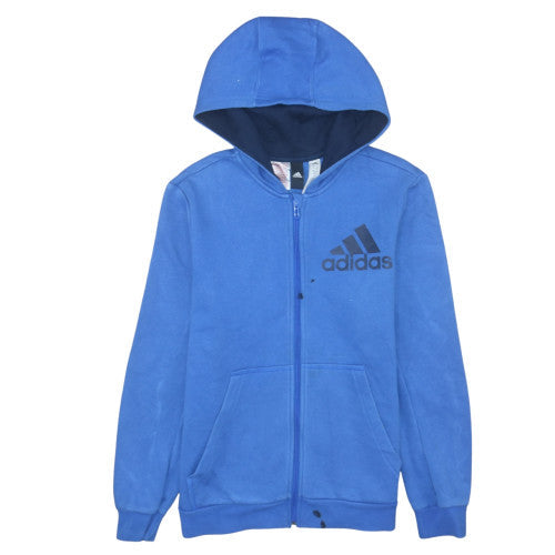 Adidas Boys Blue Full Zip Hoodie 13-14 Years Classic Fleece Sweatshirt