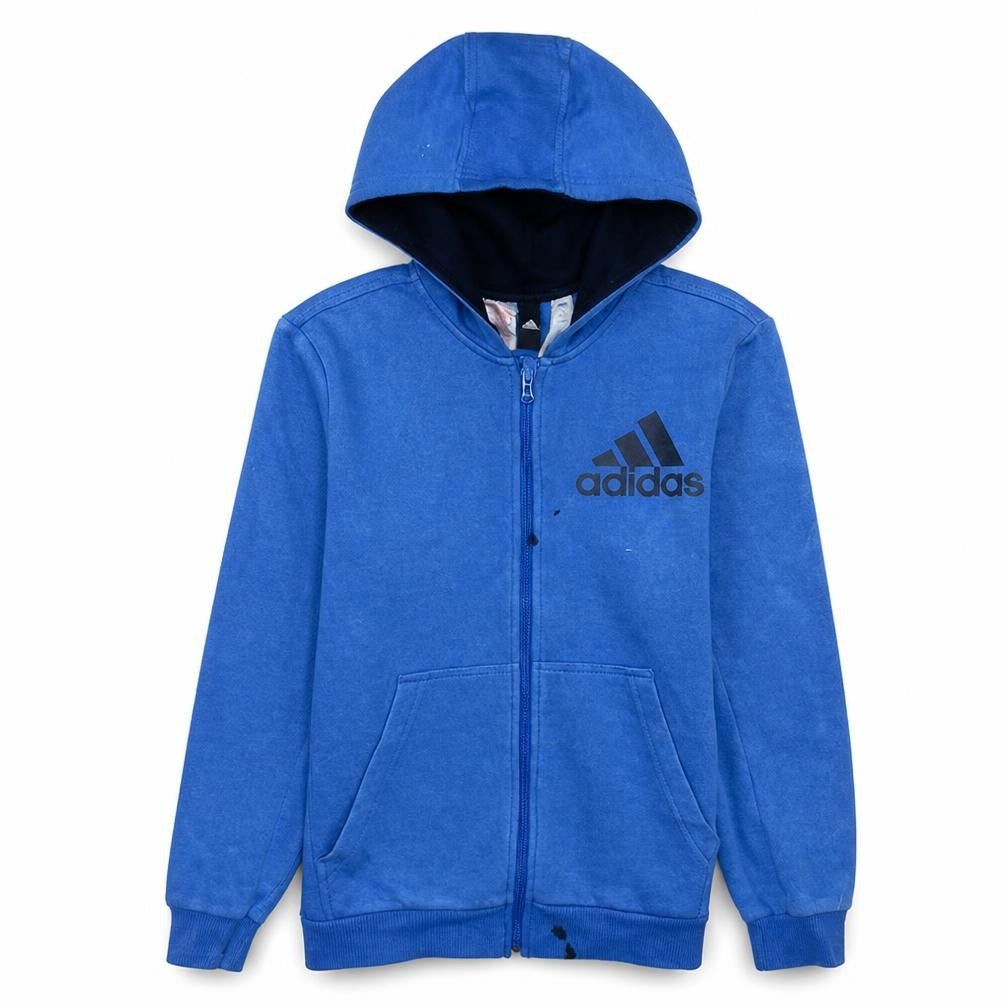 Adidas Boys Blue Full Zip Hoodie 13-14 Years Classic Fleece Sweatshirt