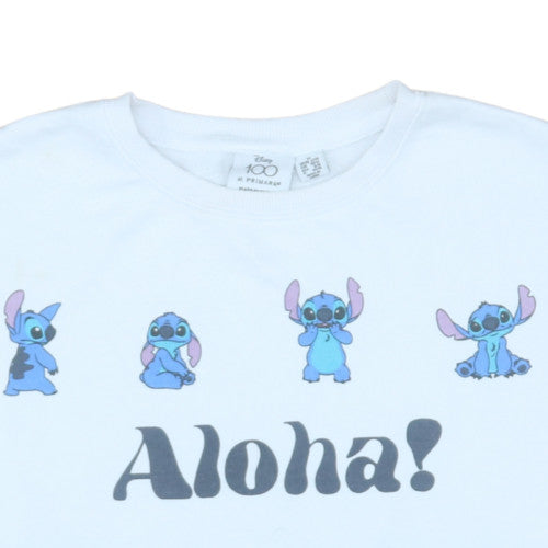 Disney Primark Women White Stitch Sweatshirt M 12/14 Graphic Pullover