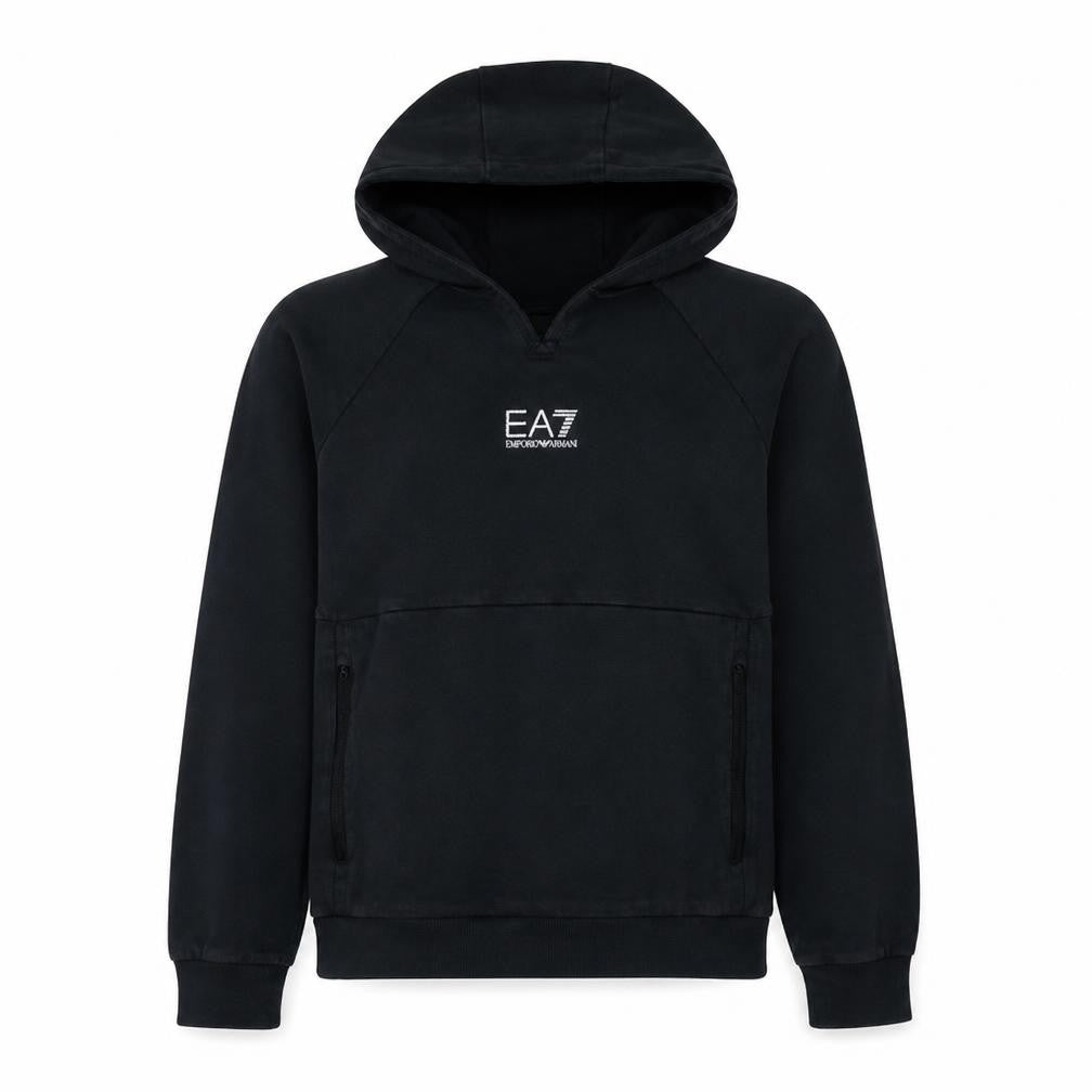 Emporio Armani EA7 Men's Black Pullover Hoodie Size L Fleece Logo