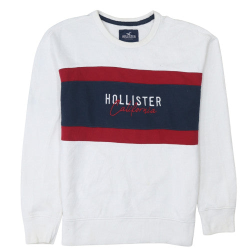 Hollister Mens White Red Navy Crew Neck Pullover Sweatshirt Size S