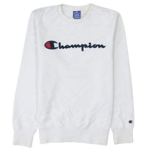 Champion Men's White Medium Pullover Sweatshirt Crew Neck Logo