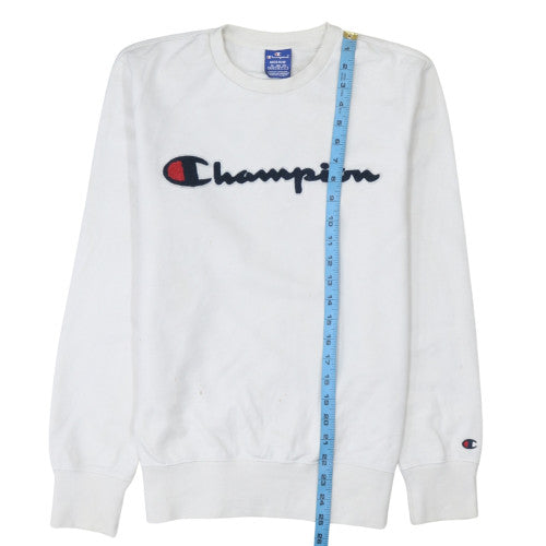Champion Men's White Medium Pullover Sweatshirt Crew Neck Logo