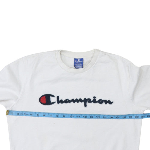 Champion Men's White Medium Pullover Sweatshirt Crew Neck Logo