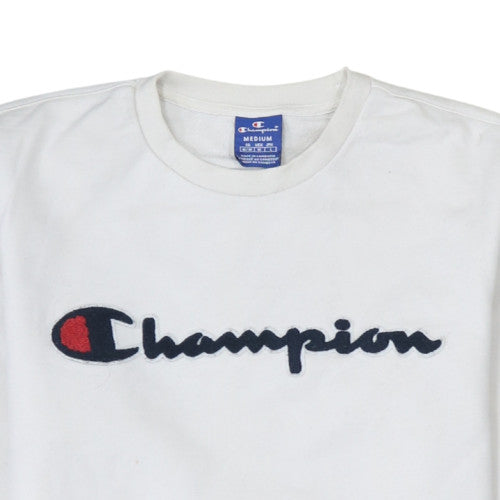 Champion Men's White Medium Pullover Sweatshirt Crew Neck Logo