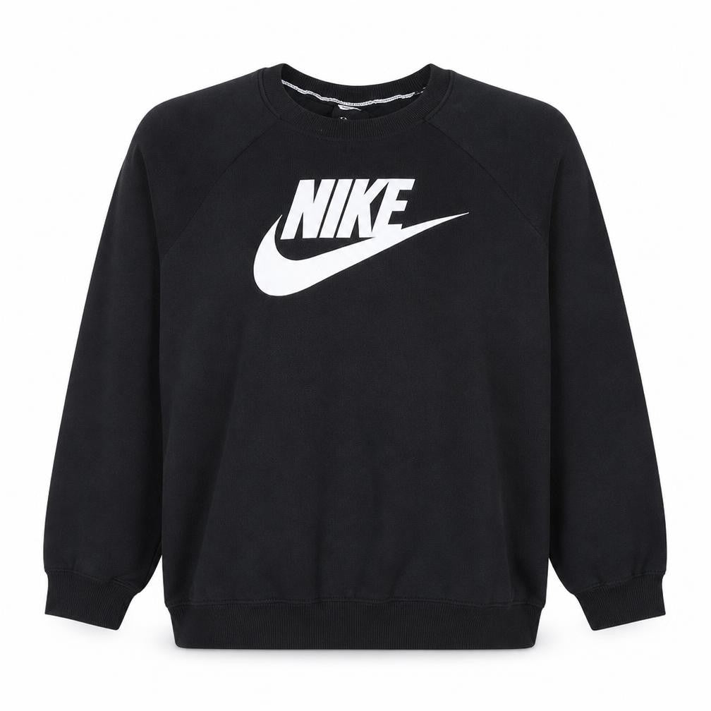 Front view of Nike women’s black pullover sweatshirt l logo crew neck casual