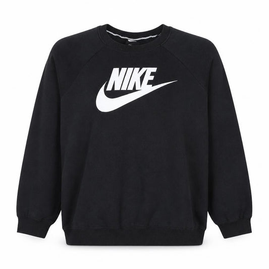 Front view of Nike women’s black pullover sweatshirt l logo crew neck casual
