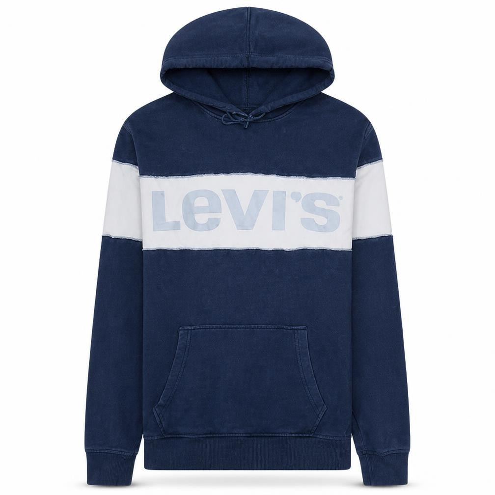 Front view of Levi's Men's Blue Hoodie L Pullover Cotton Logo Style