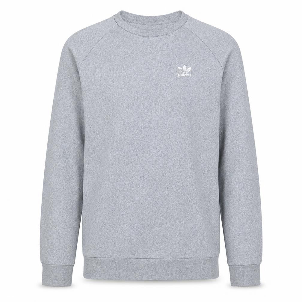 Front view of adidas Men's Grey Crew Neck Pullover Sweatshirt, size S
