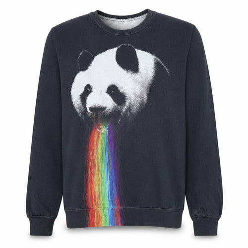 Mr Gugu & Miss Go Mens Black L Graphic Panda Rainbow Sweatshirt
