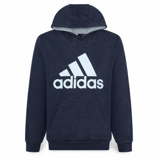 Front view of Adidas Men's Blue Pullover Hoodie Medium Graphic Sportswear