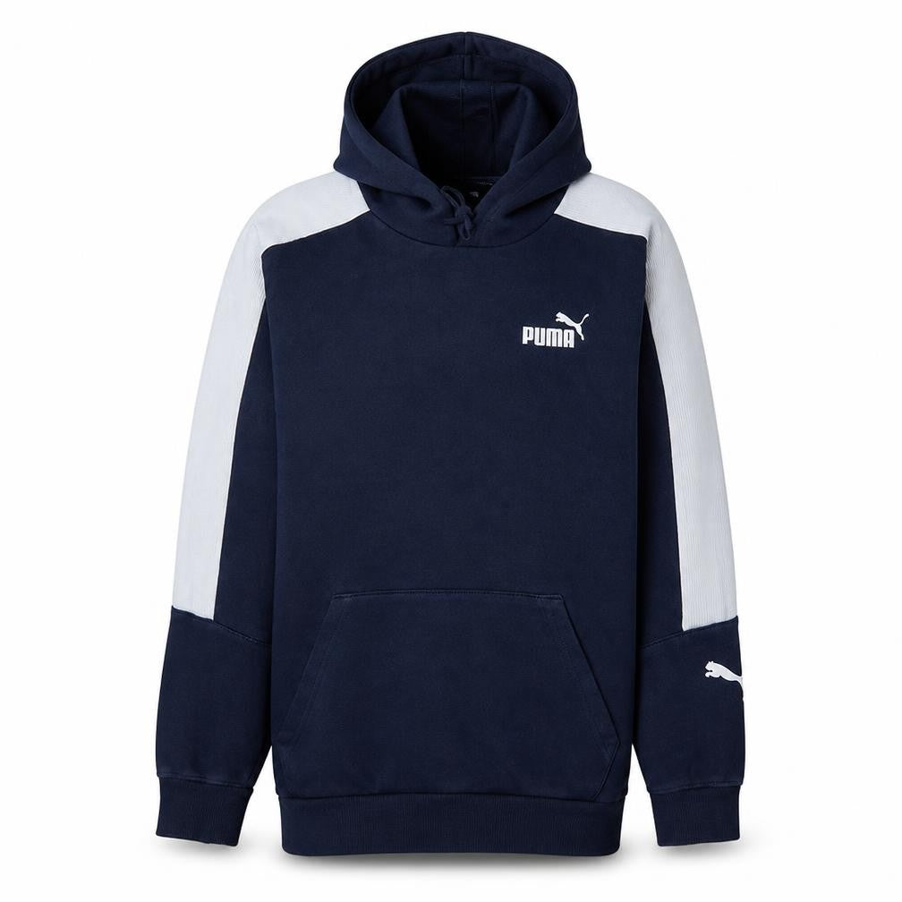 Front view of Puma Men's Blue Pullover Hoodie Medium Fleece Sportswear