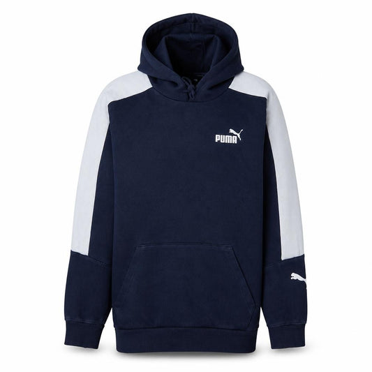 Front view of Puma Men's Blue Pullover Hoodie Medium Fleece Sportswear