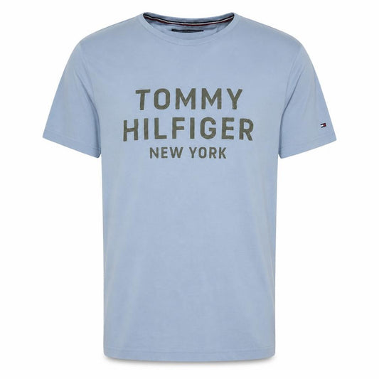 Front view of Tommy Hilfiger Men's Blue Organic Cotton Crew Neck T-Shirt M