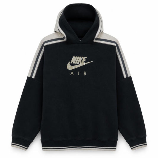 Front view of Nike boys’ black xl pullover fleece hoodie with logo detail