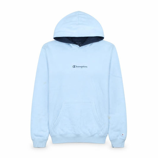 Front view of Champion Women’s Light Blue Pullover Hoodie Medium Cotton Blend