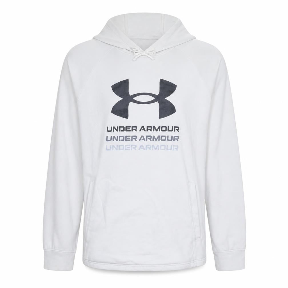 Front view of Under Armour Men's White XL Hooded Basic Jacket with Logo