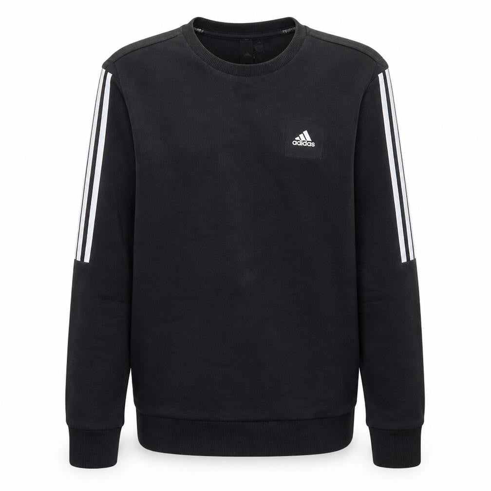 Front view of Adidas Men's Black Small Crew Neck Pullover Sweatshirt