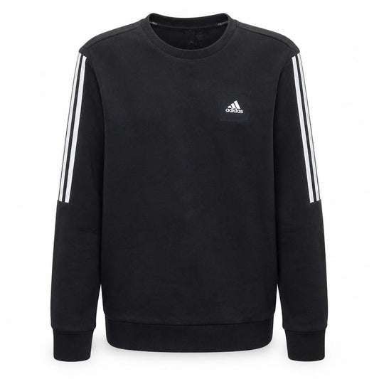 Front view of Adidas Men's Black Small Crew Neck Pullover Sweatshirt