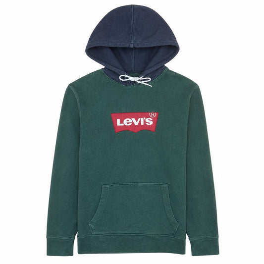 Front view of Levi's Men's Green Pullover Hoodie M Hooded Fleece Logo Sweatshirt